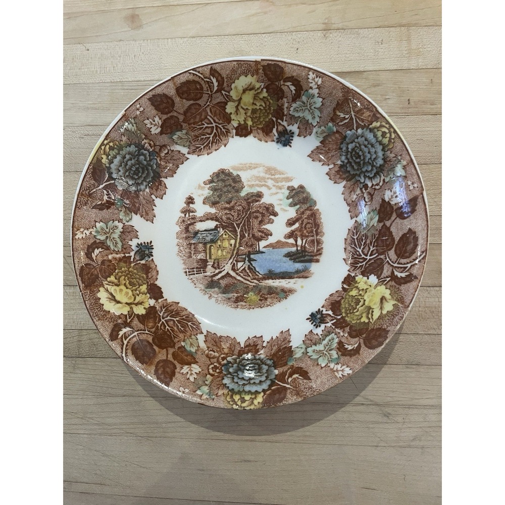 Nasco Mountain Wood-land 7  1/2" Bowl Transferware Vintage Cottagecore Japan